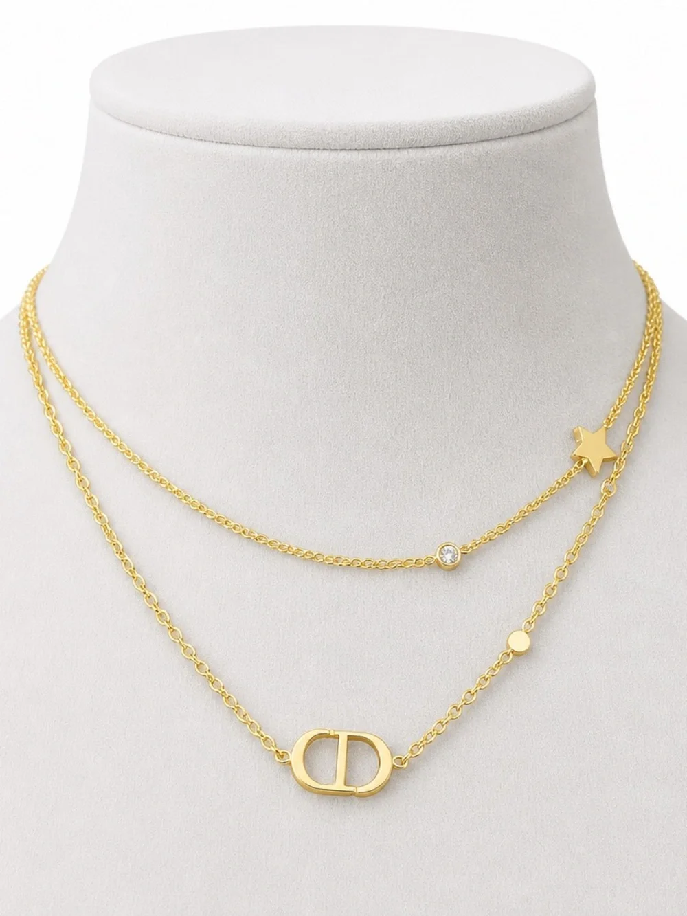 Gold Double-Layer Star & Link Pendant Necklace